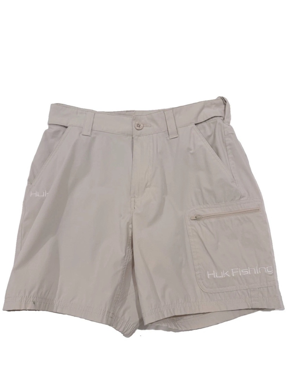 Huk Men’s Light Khaki Performance Flex Fishing Shorts, Pockets, Small, GUC